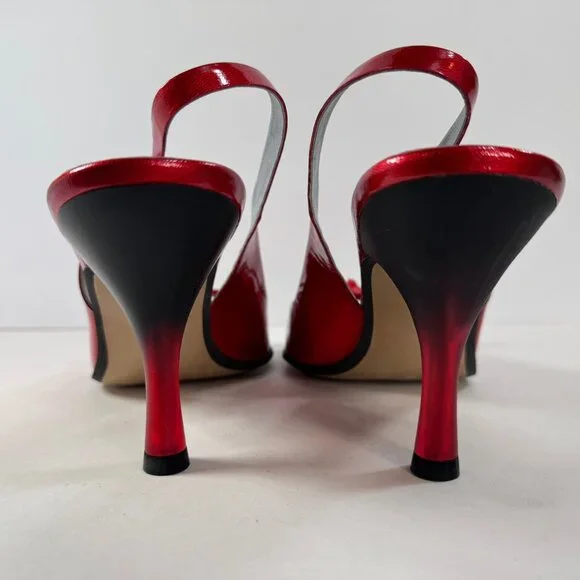Franco Sarto Cherry Red Patent Leather sling back peep toe heels sz 10M - Picture 5 of 9